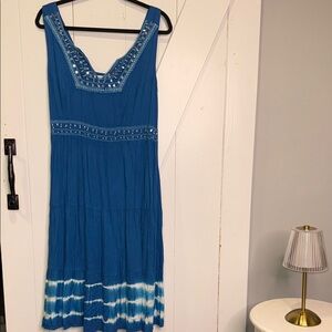 Chic Blue Midi Dress with Embellished Details